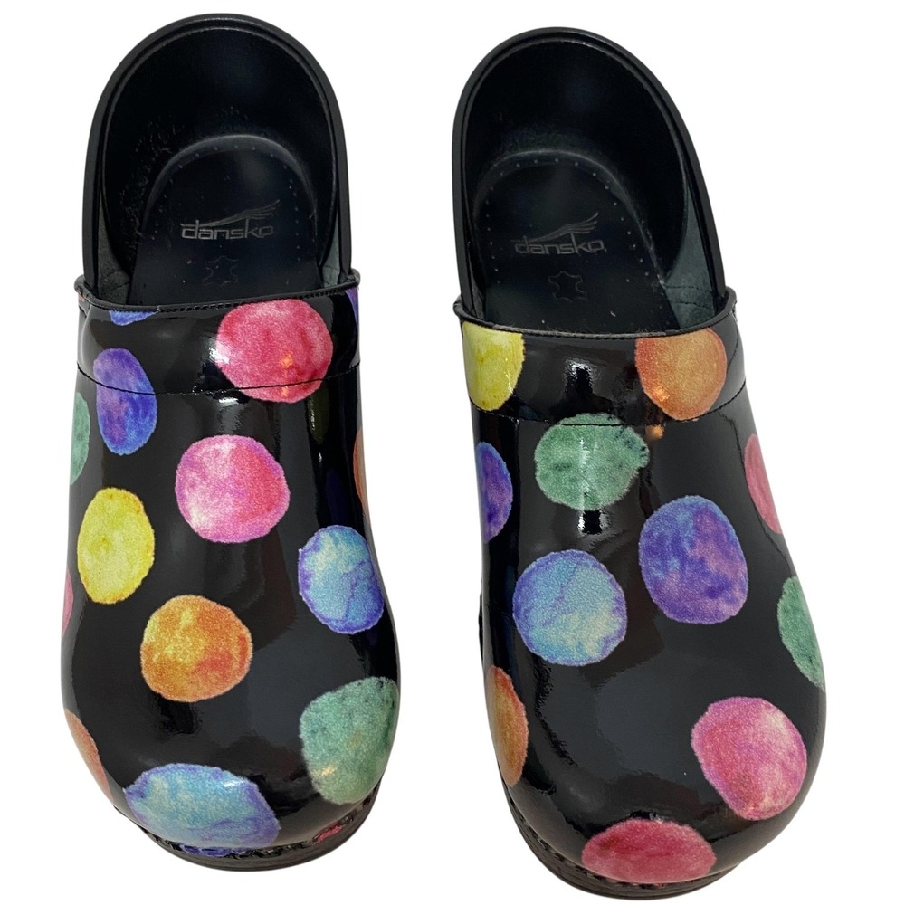 Dansko Professional Clogs Womens Size 41 Black Patent Polka Dot Nursing Shoes